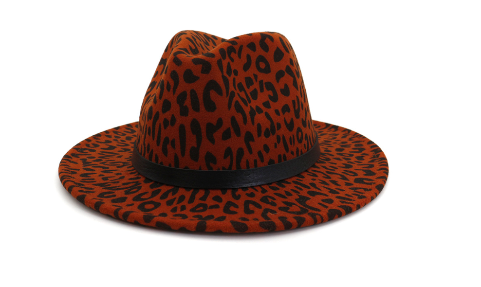 Wide Brim Leopard Wool Fedora Felt Hat For Women