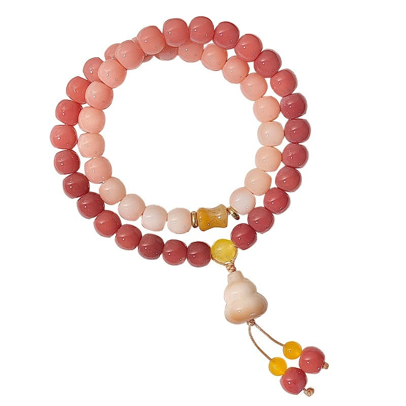 Cherry Powder Bodhi Bracelet Gradient Small Wine Barrel Double Circle