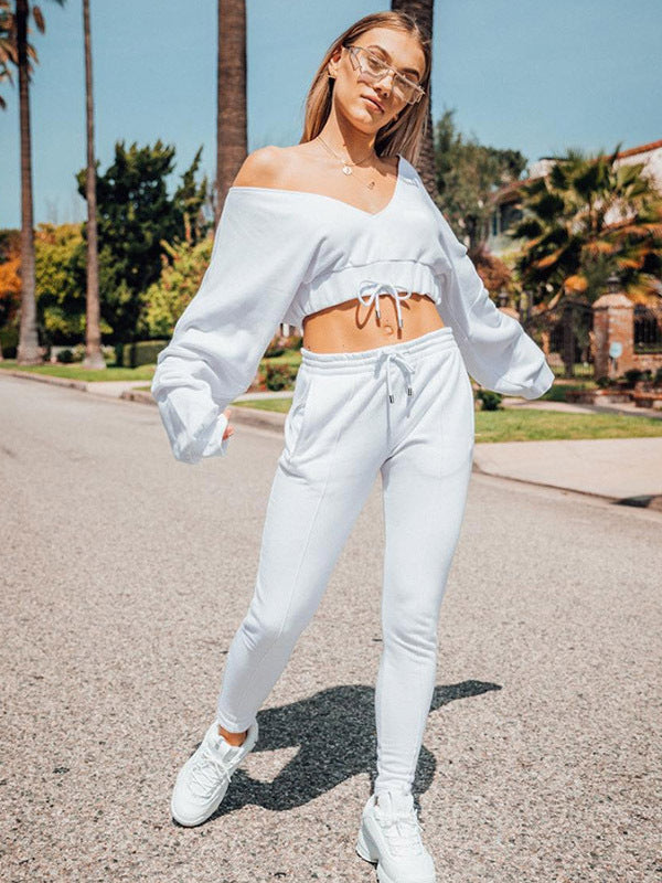 Women's Sporty V-Neck Letter Embroidered Hoodie Top