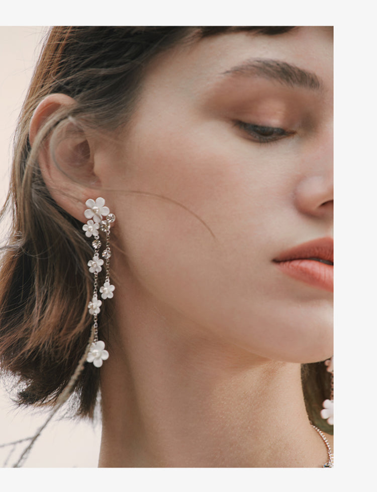 Women's Fashion Long Flower Tassel Earrings