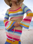 Sexy Beach Dress Striped Colored Pullover Knitted Dress
