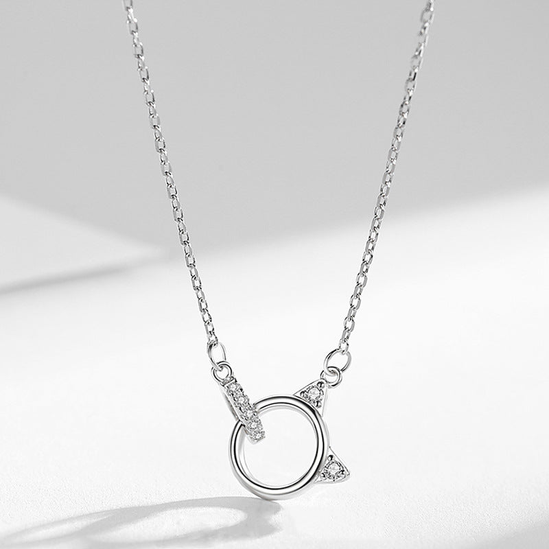 Cute Kitten Light Luxury Minority Design Diamond Ring Buckle Necklace INS