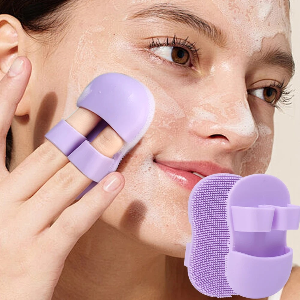 2PC Face Scrubber Mini Facial Brush Silicone Wash Exfoliator Finger Glove Pads Handheld Cleansing Brushes Tool Skin Care Deep Clean Baby Shampoo Baby Bath Brush