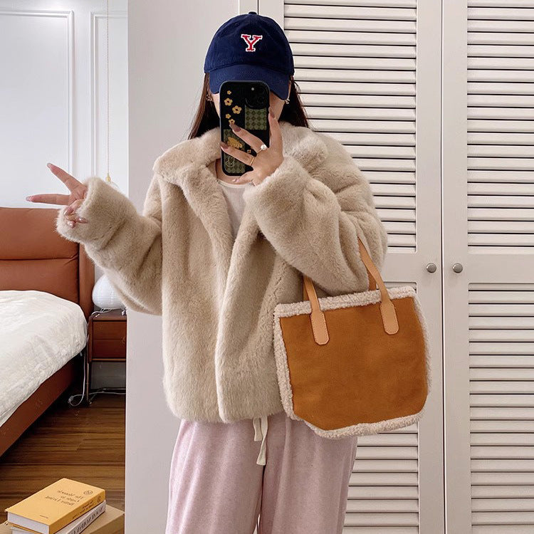Short Artificial Mink Hair Fur Coat For Women