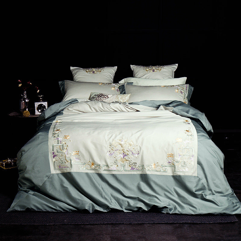 Simple solid color bedding with stitching embroidery