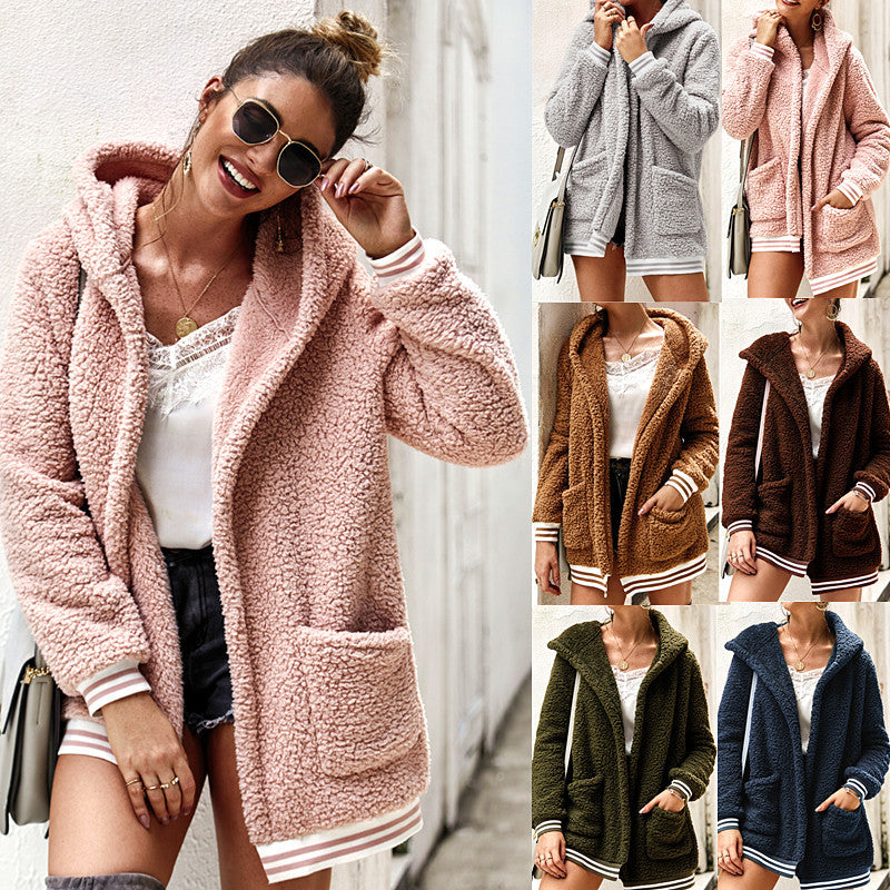 Hooded fur coat