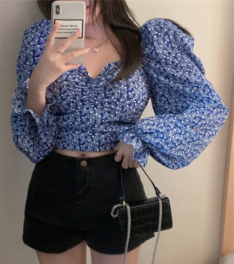 French Square Neck Floral Top For Women