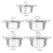 BIG 5PCS STAINLESS STEEL COOKWARE HOB STOCKPOT POT CASSEROLE SET WITH GLASS LIDS