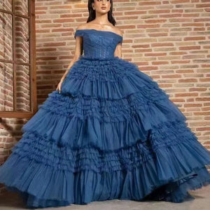 Bridal Wedding One Line Neck Lacquer Mesh Dress