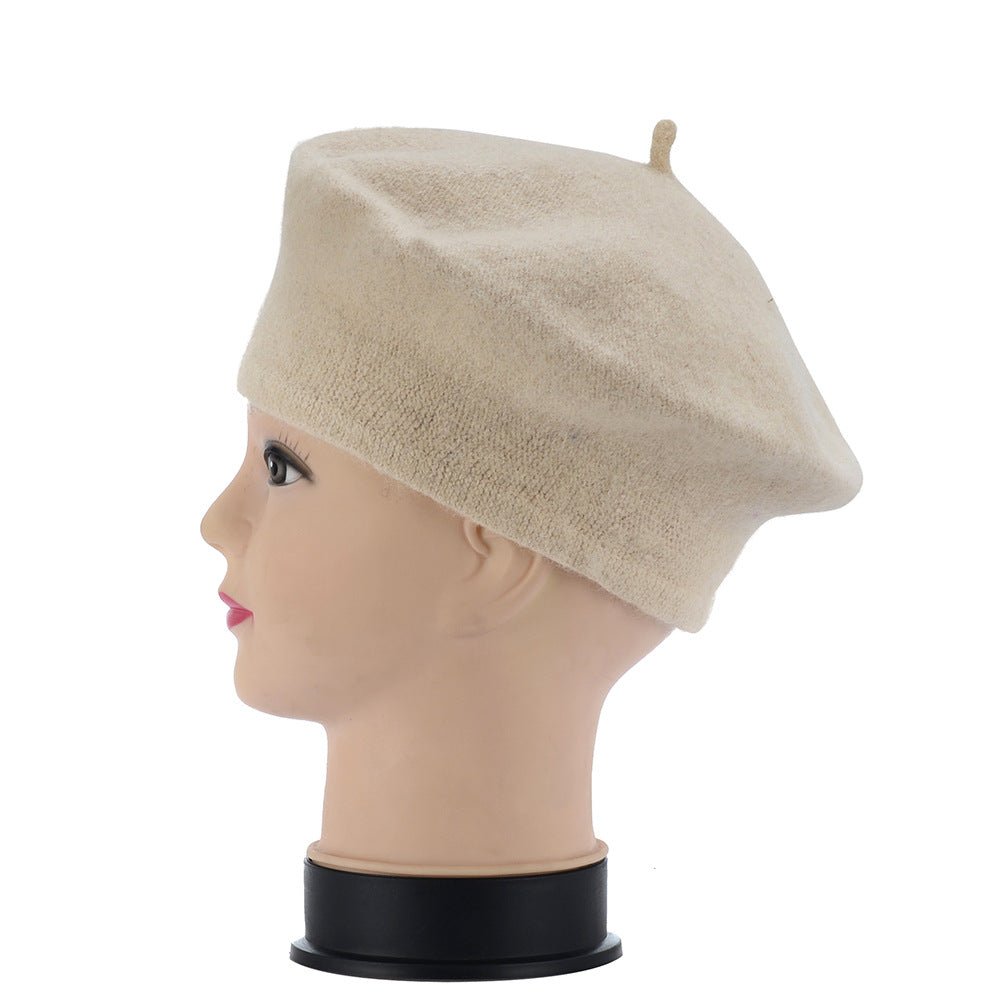 Beret women's autumn and winter warm solid color buds  hat tide