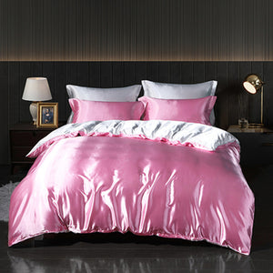 Solid Color Silk Four-piece Set Double-sided Quilt Cover Bedding