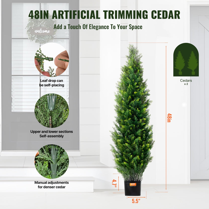 2 Pack 4' Artificial Cedar Topiary Tree Faux Plant UV Decor In/Outdoor