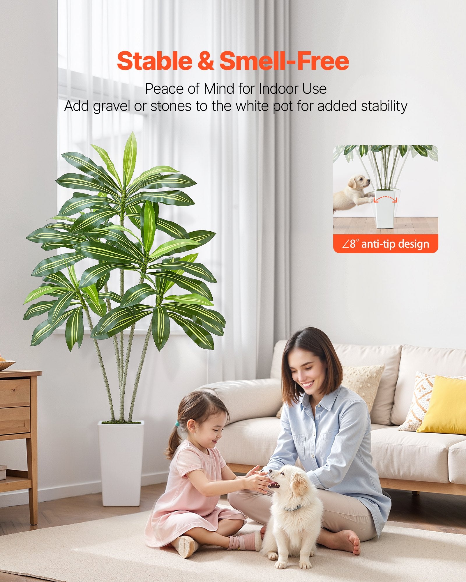 6ft Artificial Dracaena Tree Fake Plant With White Planter Indoor