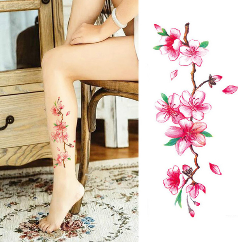 Flower tattoo sticker color sketch tattoo sticker flower peony rose plum tattoo sticker