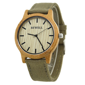 Simple canvas strap wooden watch