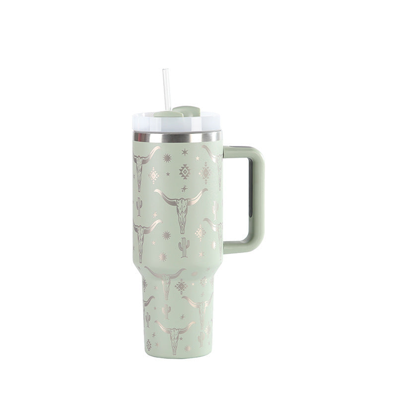 Laser Cow Head Printing Vacuum Cup Business Men's Large Capacity Warm-keeping Water Cup