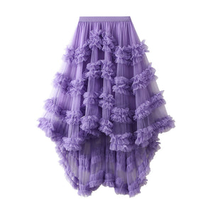 Elastic Waist Fairy Mesh Skirt Puffy Irregular Ruffled Tiered Dress