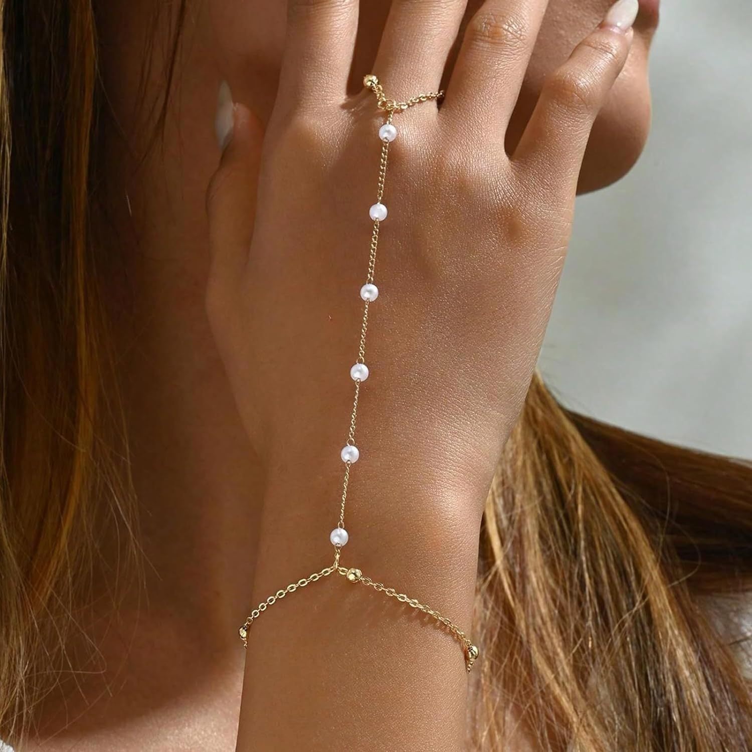 Small Rice-shaped Beads Rice Beads Zircon Pearl Ring Chain Love Finger Chain Ornament