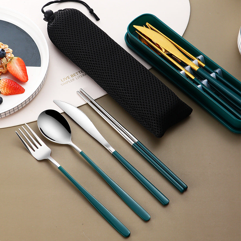 Kitchen Accessories Camping Travel Sets Gold Knife Fork Spoon Portable Cutlery Sets with case