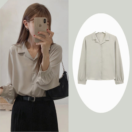 Simple temperament commuter suit collar long sleeve shirt