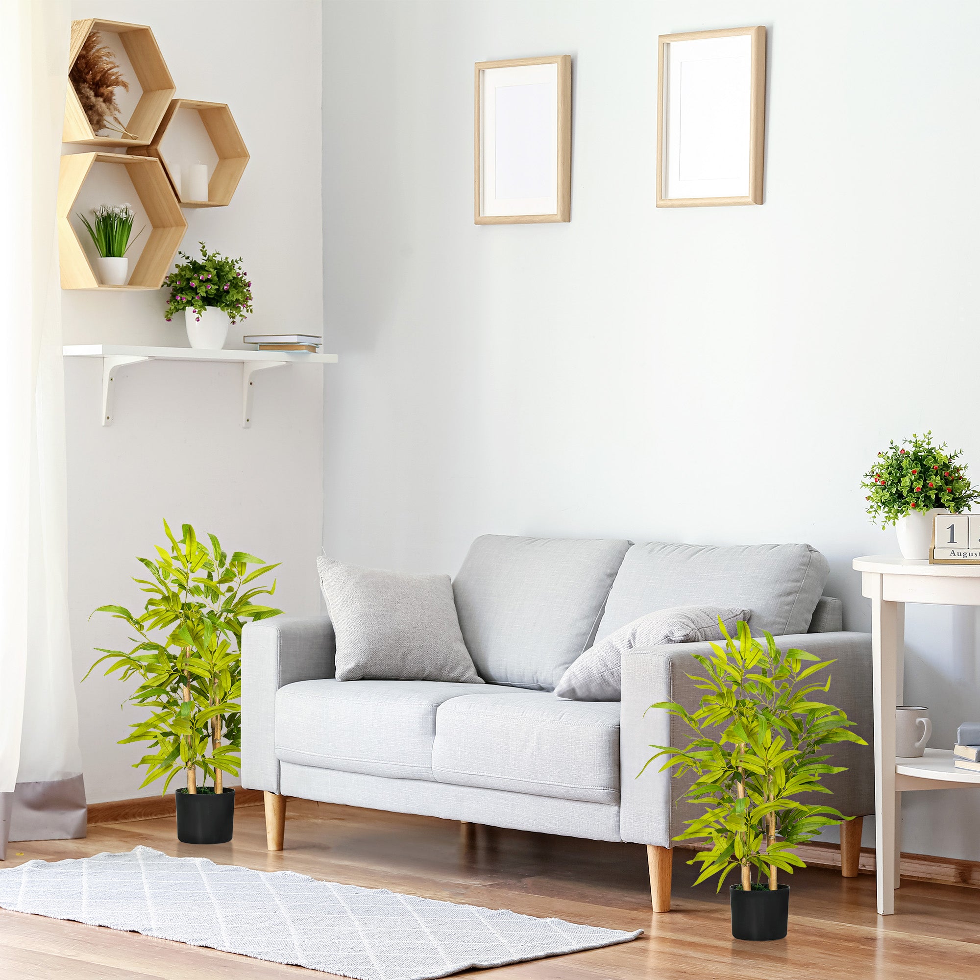 2 PCs Artificial Plants Bamboo Tree In Pot Desk Fake Plants For Home Indoor Outdoor Decor, 15x15x60cm, Green