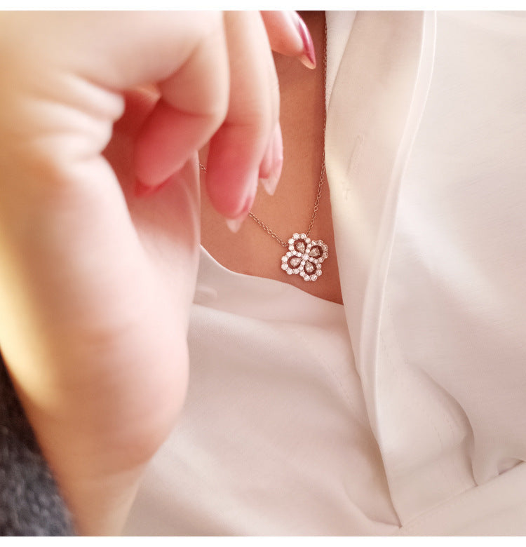 Design Necklace Female Sterling Silver Plated Four-leaf Clover Pendant