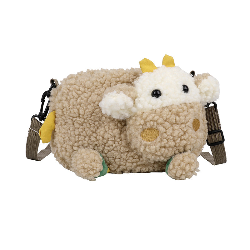 Plush Bag Female Cartoon Lamb Student One Shoulder Crossbody Bag