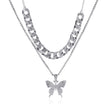Alpcamers Double Layer Cuban Necklace Full Of Diamonds With Large Butterflies