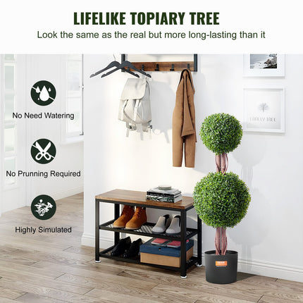 Artificial Boxwood Topiary Tree, 36 Inch Tall (2 Pieces), Double Ball Faux Topiary Trees, Faux Plant W/ Extra Leaves & Pot & Small Decoration, UV Rated Set For Home Decor Indoor/Outdoor