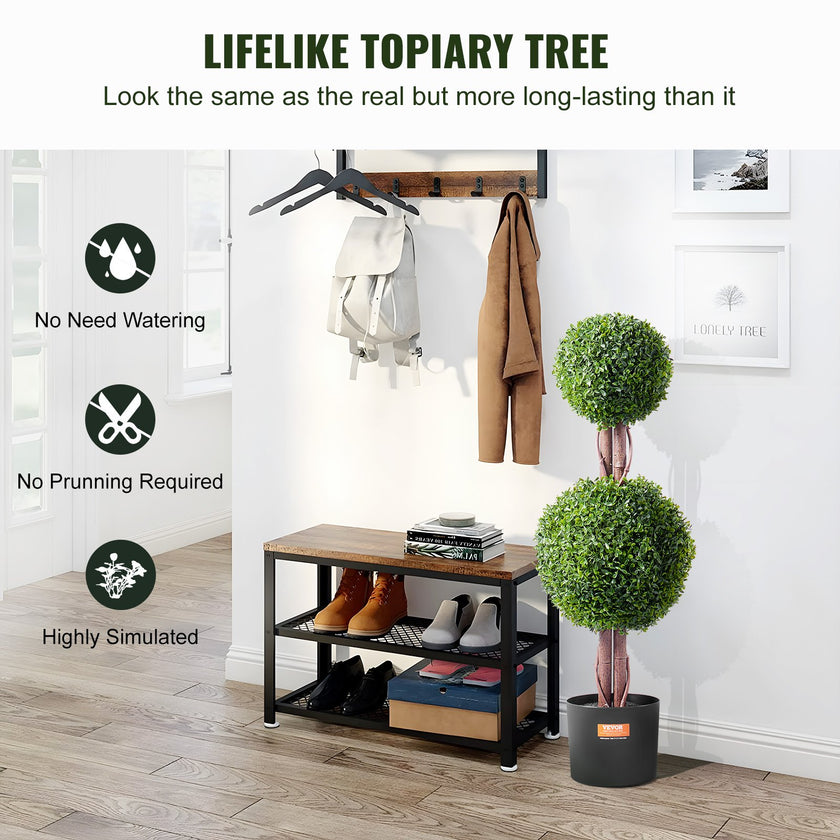 Artificial Boxwood Topiary Tree, 36 Inch Tall (2 Pieces), Double Ball Faux Topiary Trees, Faux Plant W/ Extra Leaves & Pot & Small Decoration, UV Rated Set For Home Decor Indoor/Outdoor