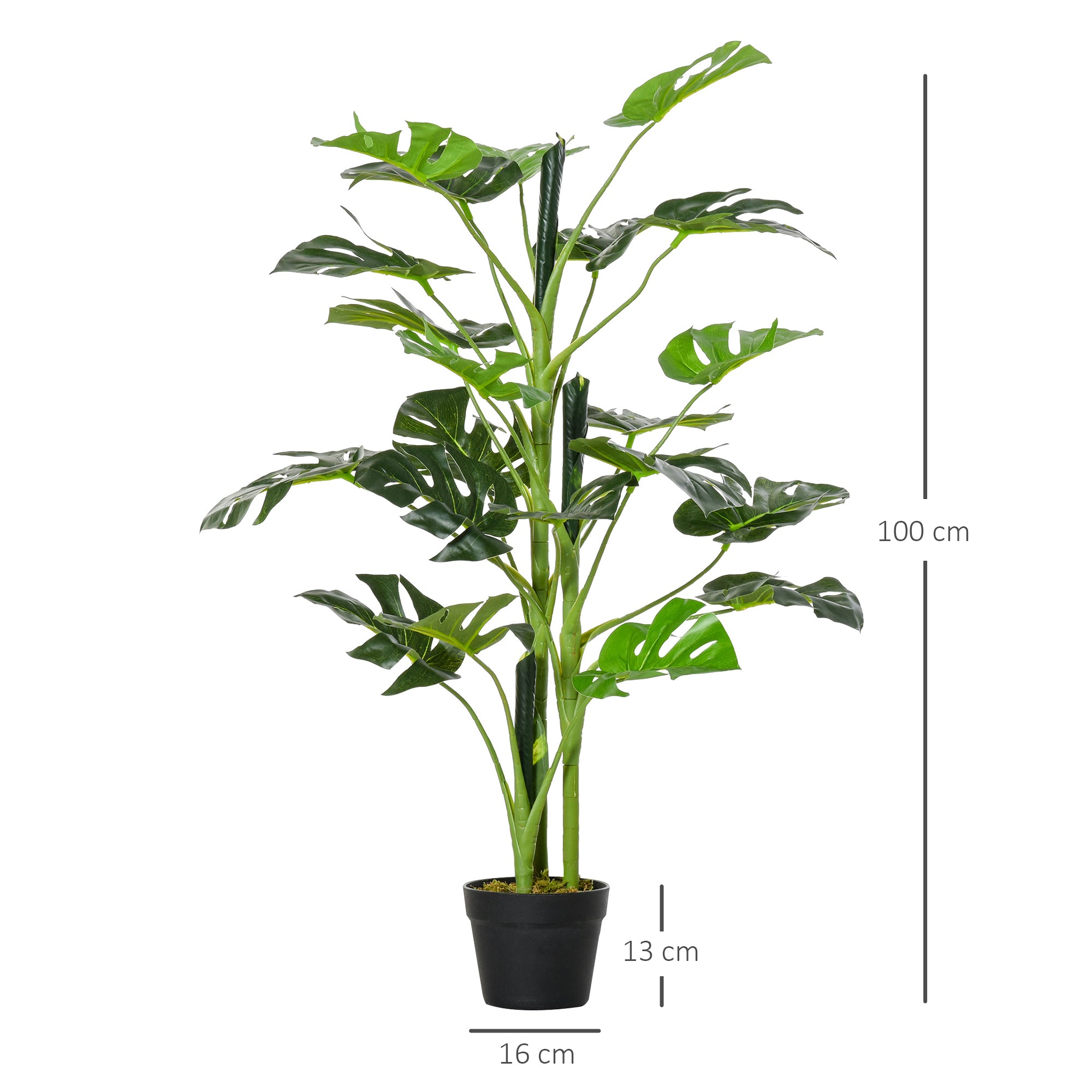 100cm/3.3FT Artificial Monstera Tree Decorative Cheese Plant 21 Leaves With Nursery Pot, Fake Tropical Palm Tree For Indoor Dcor