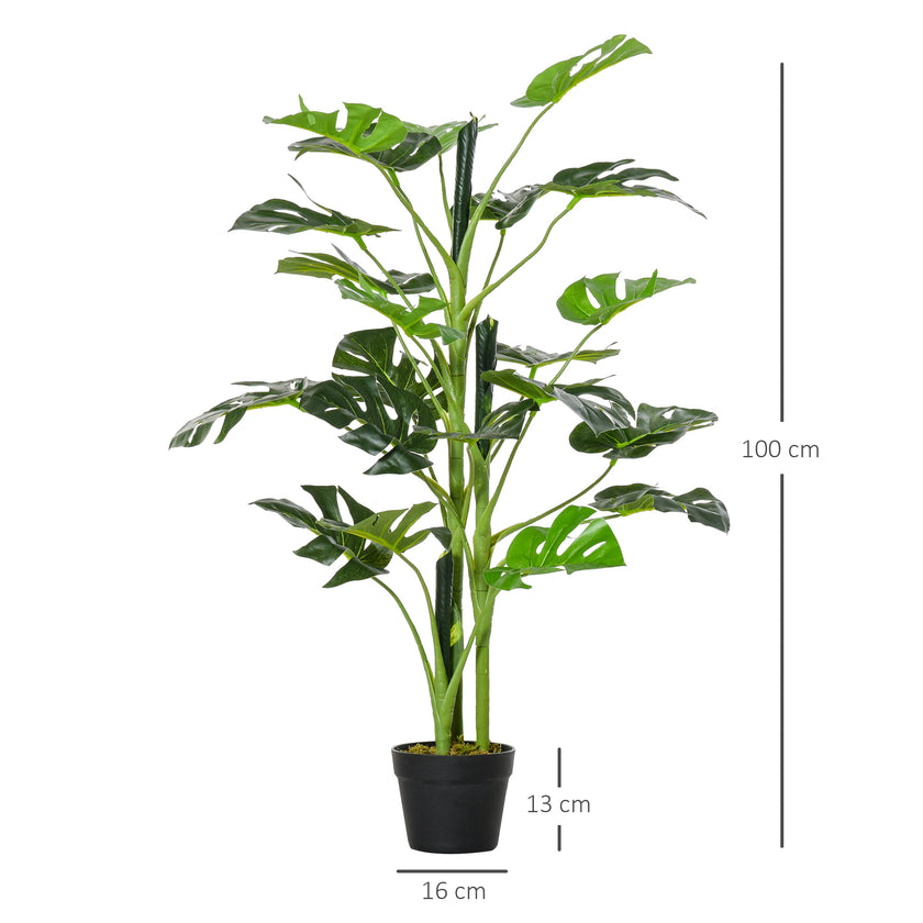 100cm/3.3FT Artificial Monstera Tree Decorative Cheese Plant 21 Leaves With Nursery Pot, Fake Tropical Palm Tree For Indoor Dcor