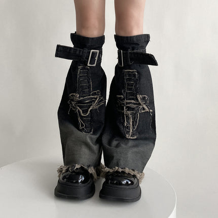 Hot Girl Design Denim Washed Horn Leg Warmer Foot Sock Slimming