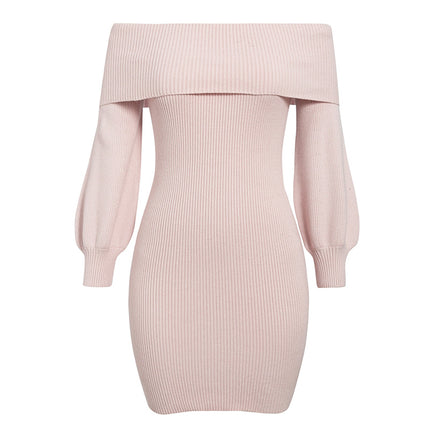 Lantern sleeve knitted sweater dress