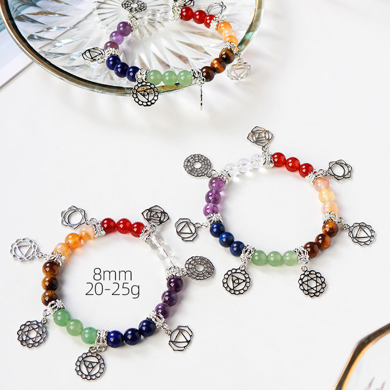 Natural Crystal Seven Chakra Bracelet Yoga Energy Silver Plated