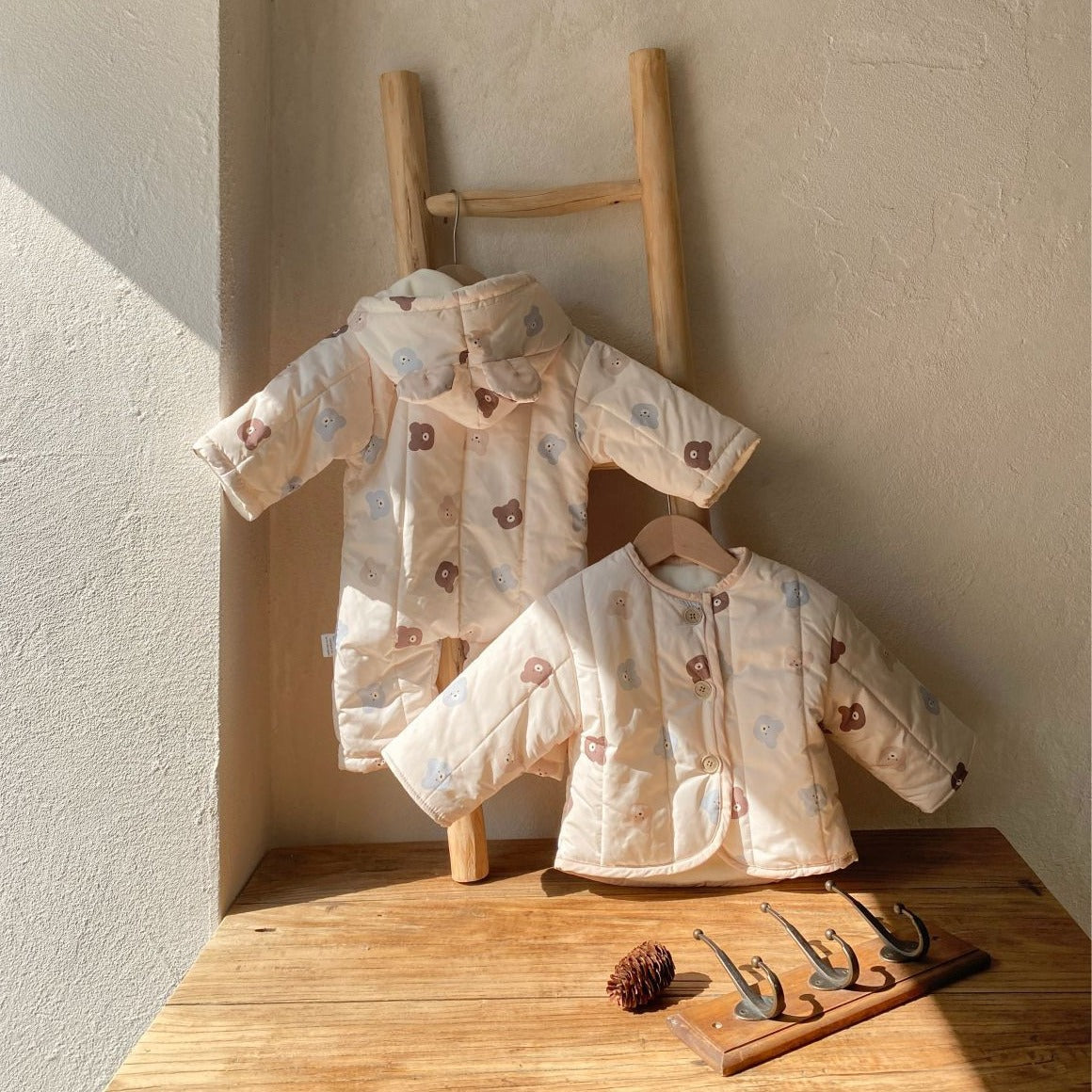 Quilted Mini Bear Cardigan Cotton Coat Jacket Baby Jumpsuit