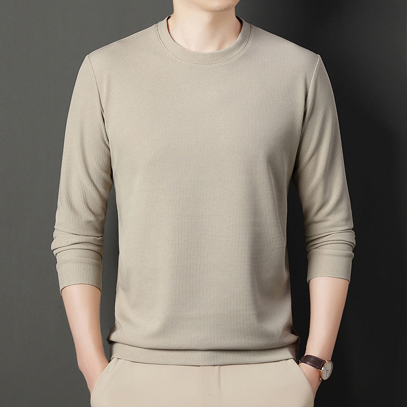 Thin Round Neck Long Sleeve T-shirt Solid Color Men's Top