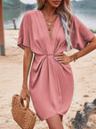 Solid Batwing Sleeve Twist Front Dress Vacation Beach Outfits Women