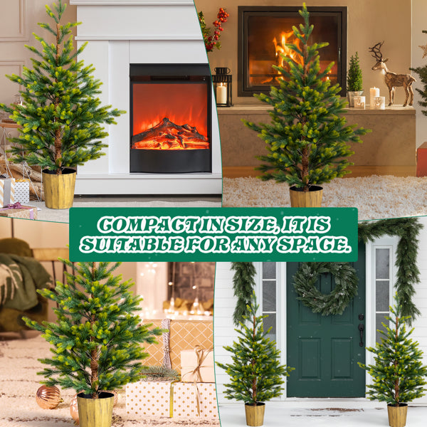 2 Pack 4 FT Dual Tone Artificial Christmas Tree With Pot Stand, Potted Xmas Pine Tree With 119 Branch Tips For Holiday Party Office Home, Green
