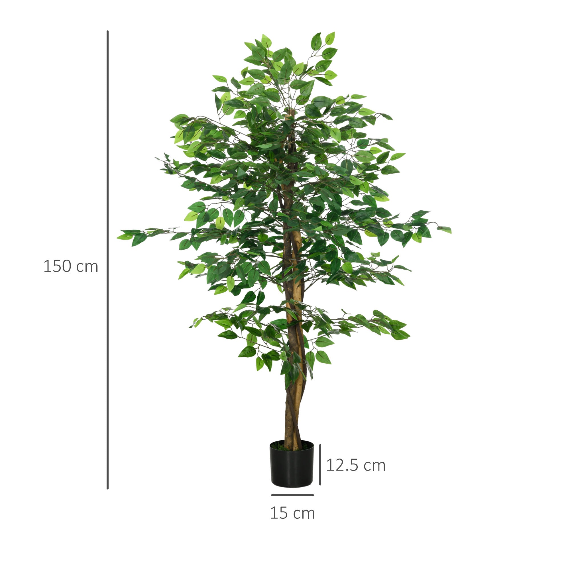 Artificial Ficus Tree, With Weighted Plant Pot - Green