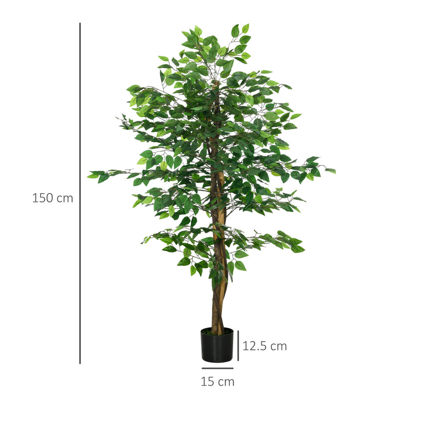 Artificial Ficus Tree, With Weighted Plant Pot - Green