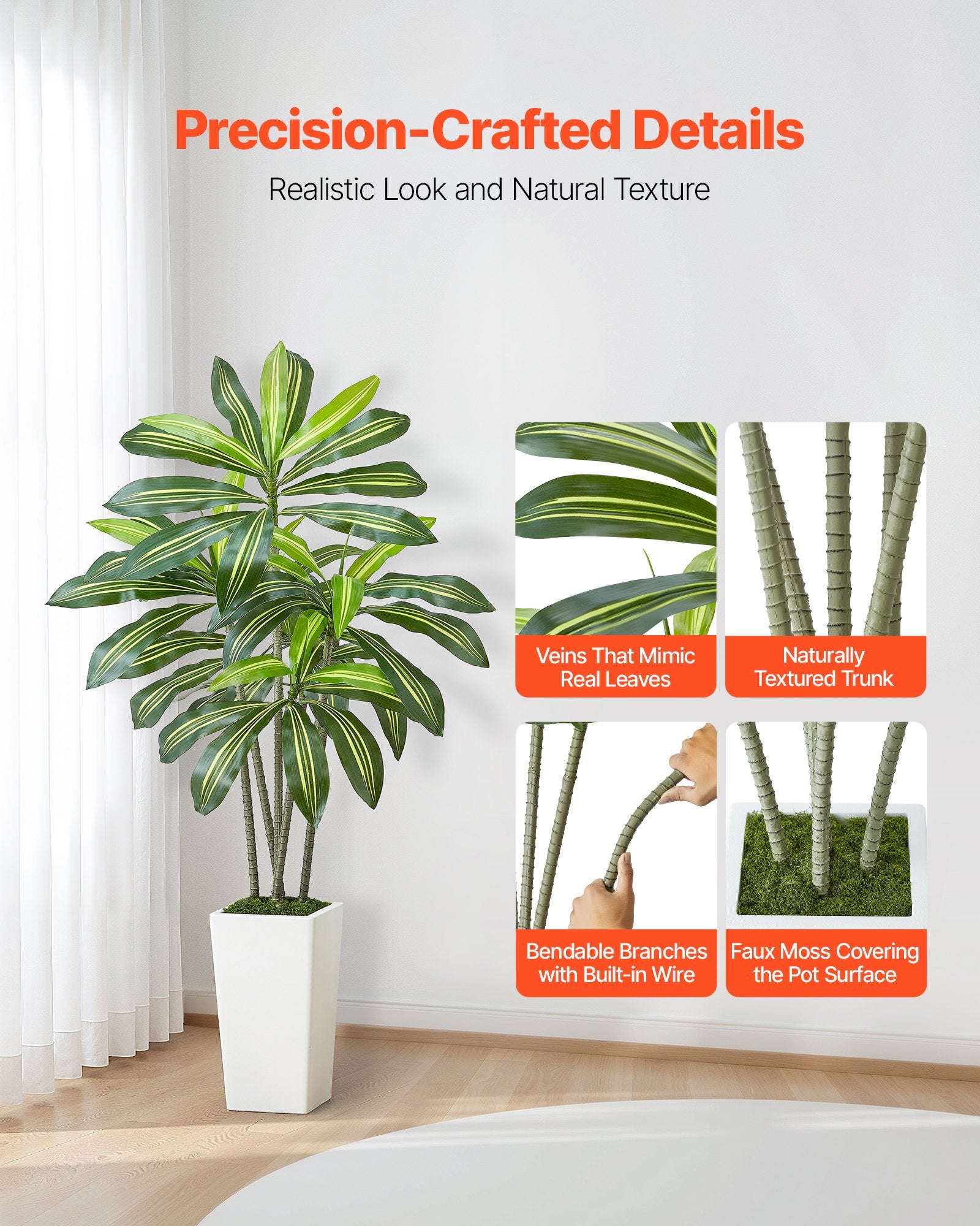 Artificial Dracaena Tree 5 Ft, Fake Palm Tropical Plants With White Tall Planter, Faux Floor Silk Plant In Pot, Large Trees For Home Office Living Room Decor House Warming, Indoor Outdoor