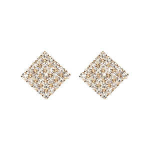 Square Over 25 Silver Stud Rhinestone-encrusted Vintage Earrings