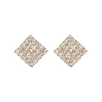 Square Over 25 Silver Stud Rhinestone-encrusted Vintage Earrings