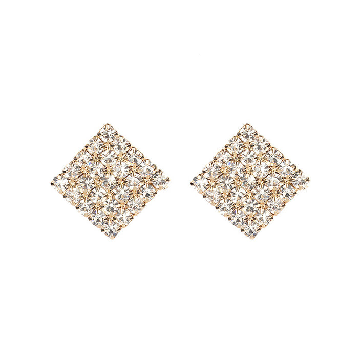Square Over 25 Silver Stud Rhinestone-encrusted Vintage Earrings