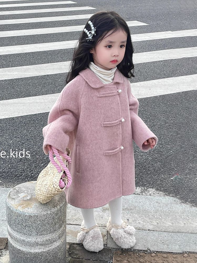 Sweet Reversible Woolen Coat Medium And Large Children And Girls