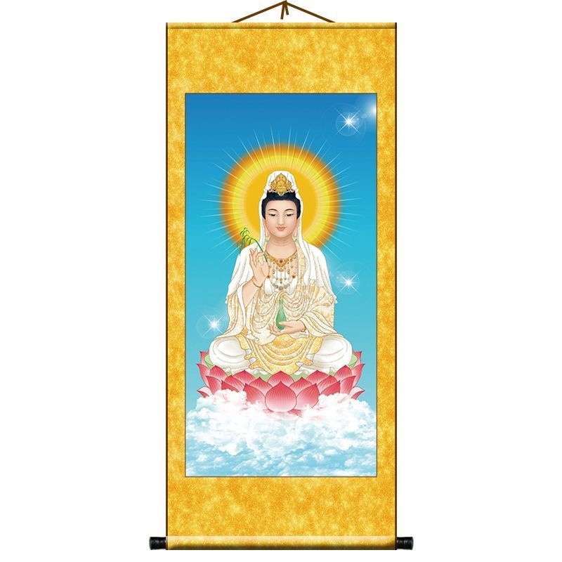 Like Buddha Statue Enshrine Silk Cloth Scroll Decorative Painting