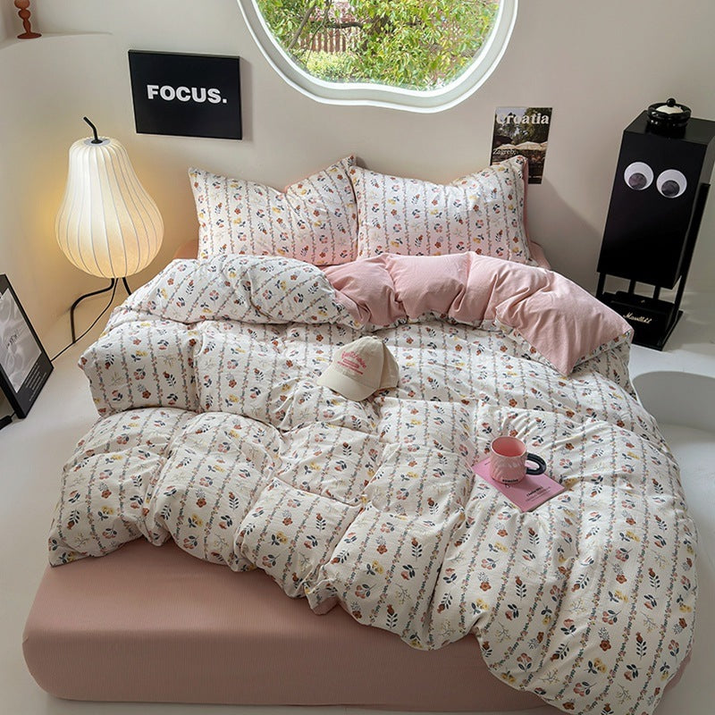 Washed Cotton Printed Four-piece Bedding Set