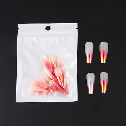 Girl's 24-piece Bagged Long Ballet Nail Dazzling Aurora Two-tone Gradient Wear Nail Polish Fake Nail Tip