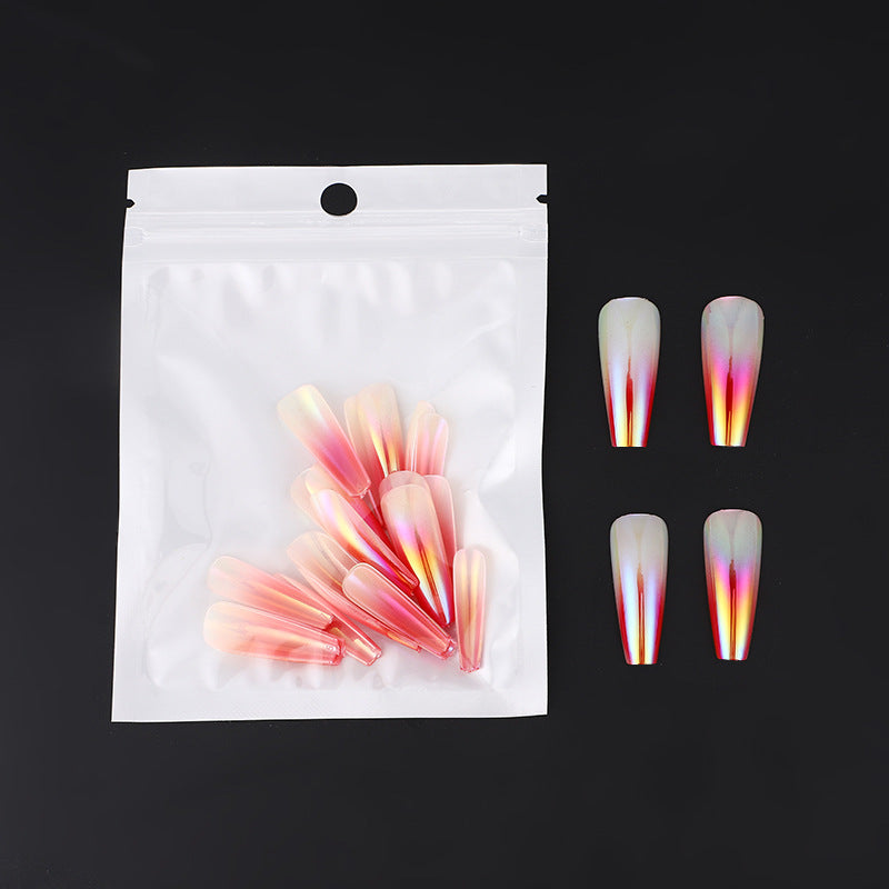 Girl's 24-piece Bagged Long Ballet Nail Dazzling Aurora Two-tone Gradient Wear Nail Polish Fake Nail Tip